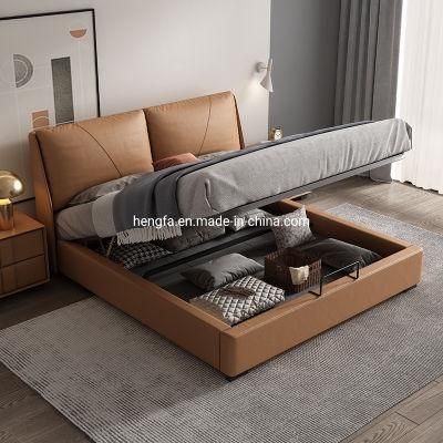 Modern Iron Bedroom Set Furniture Leather Storage Bed