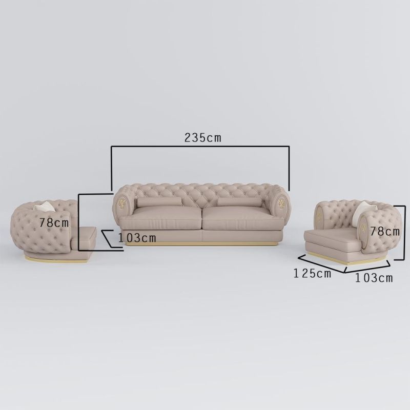 Nordic Modern Design Sectional Geniue Leather Sofa with Single Chair for Home Office Commercial