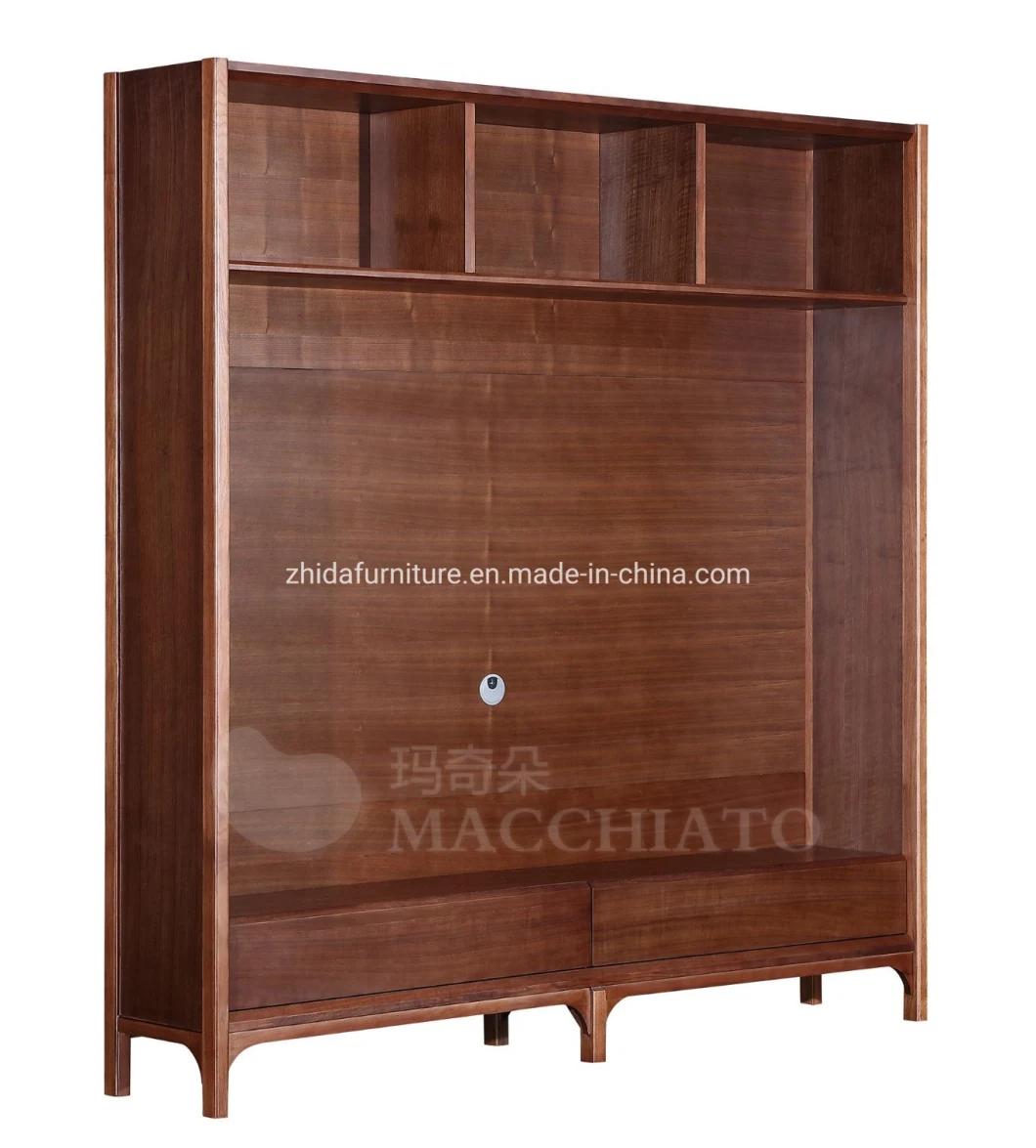 Zhida High-End Modern Home Furniture Solid Wood Wall Cabinet Villa Living Room Combination TV Stand