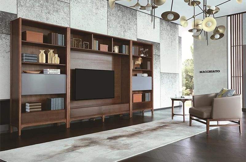 Zhida High-End Modern Home Furniture Solid Wood Wall Cabinet Villa Living Room Combination TV Stand