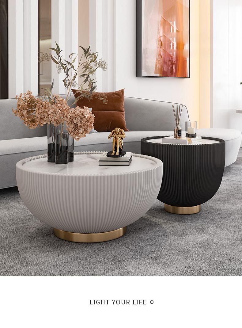 New Design Brown Leather Marble Stone Bowl Tea Table