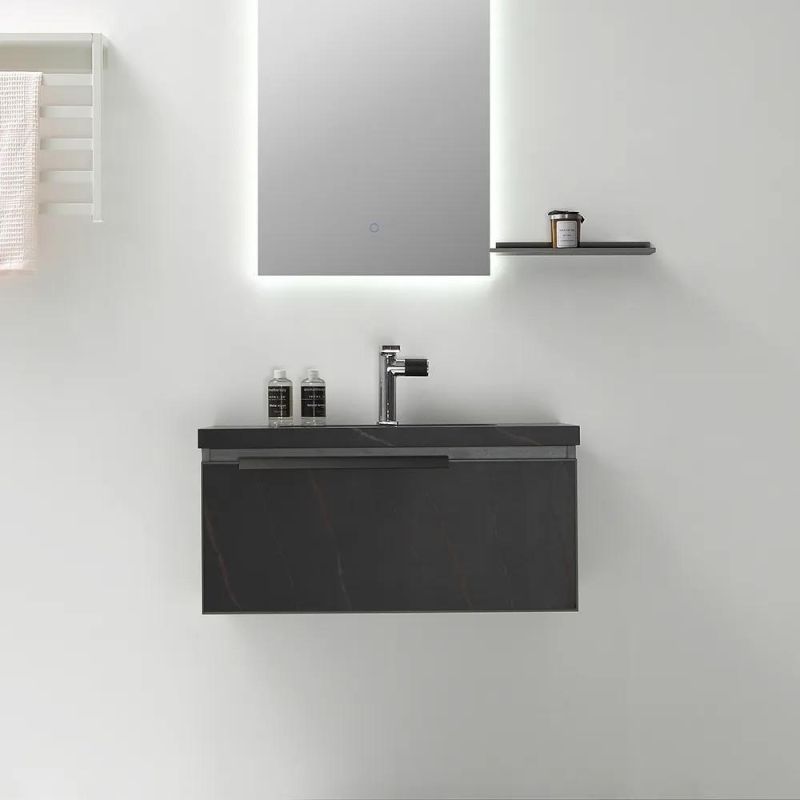31" Modern Black Floating Stone Top Bathroom Vanity with Undermount Sink & Drawer