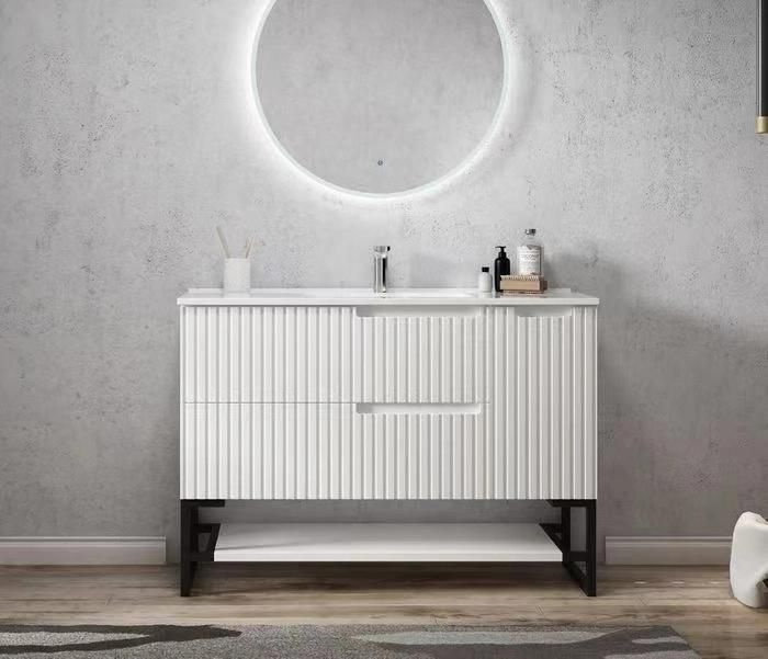Factory Wholesale Bathroom Cabinet New Design Floor Mounted Bathroom Vanity with LED Mirror