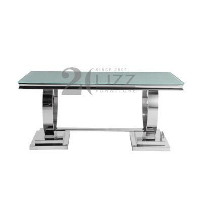 Modern European Stainless Steel Home Furniture Luxury Marble Top Rectangle Dining Table