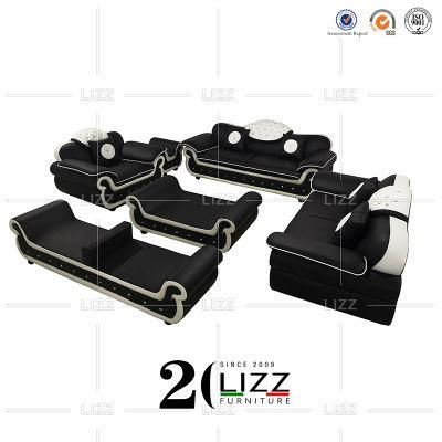 Latest Design Home Furniture Living Room Genuine Leather Sofa Loveseat Luxury Black Sofa Set