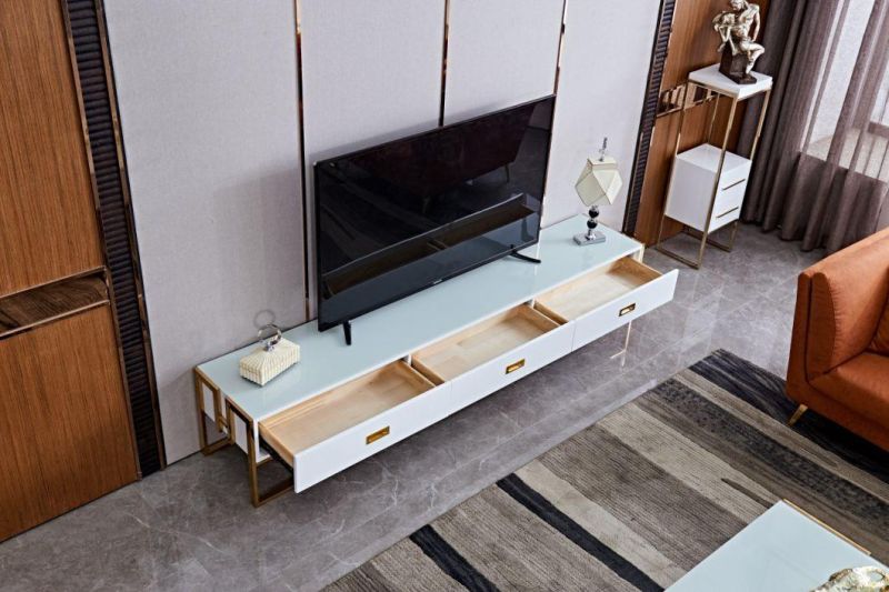 Modern Design Round Artificial Marble Top Tea Table Steel Coffee Table White Coffee Table with Drawers High Gloss Classic Center Table