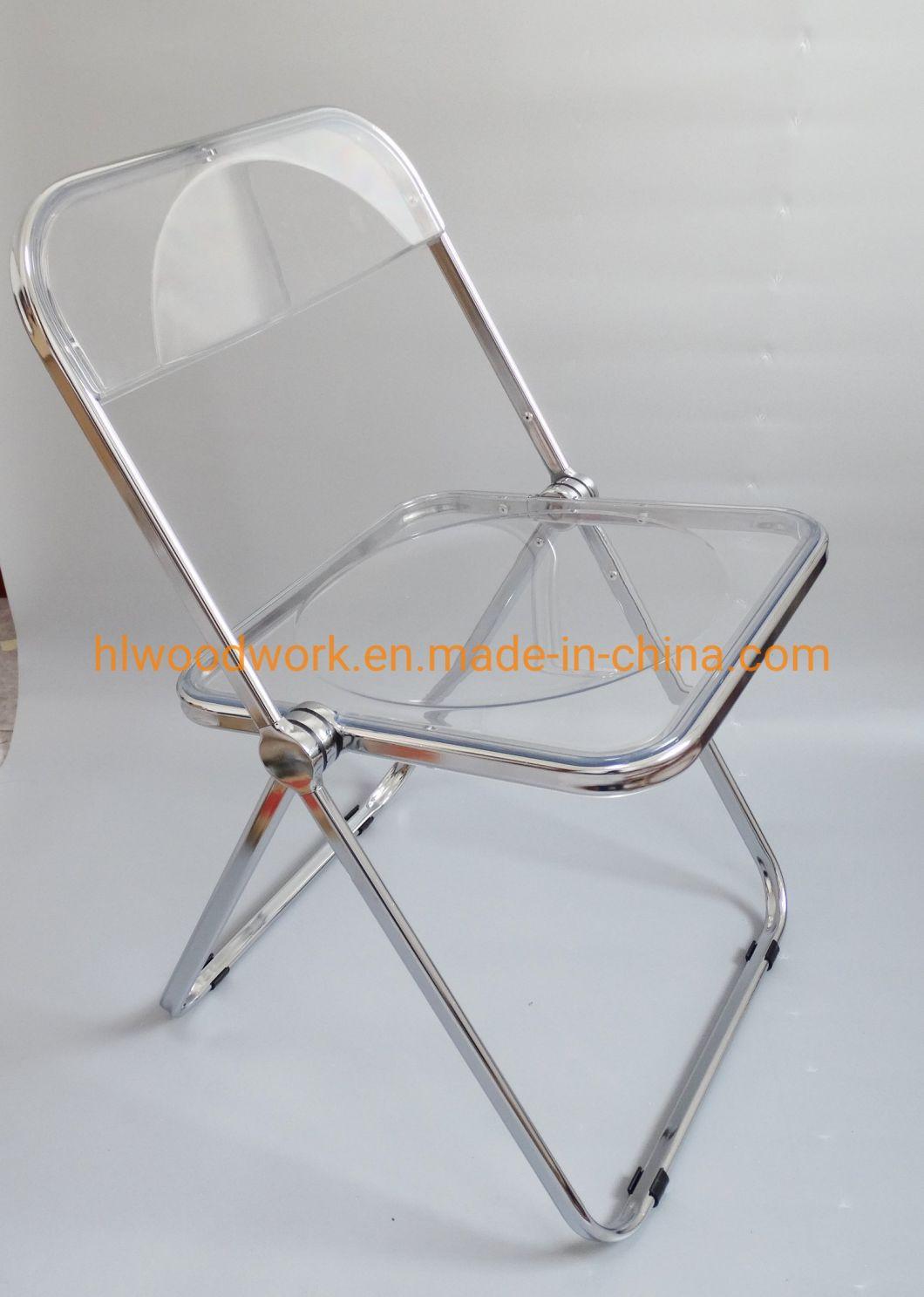 Modern Transparent Blue Folding Chair PC Plastic Resteraunt Chair Chrome Frame Office Bar Dining Leisure Banquet Wedding Meeting Chair Plastic Dining Chair