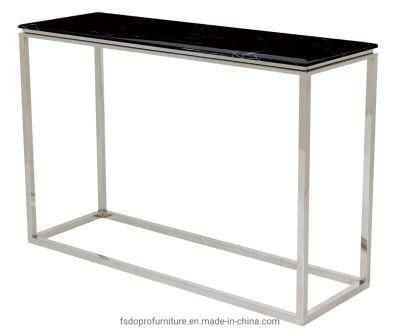 Rectangular Frame Stainless Steel Pillar Console Table with Artificial Marble Top