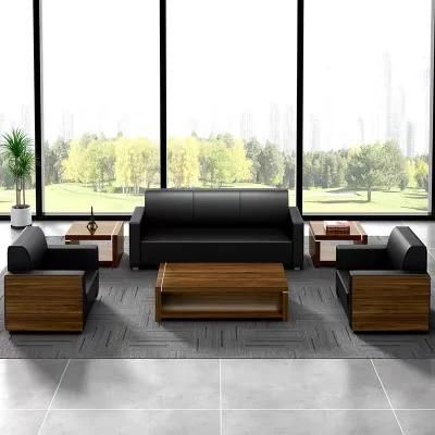 Modern Popular Wooden Leather Office Lounge Sofa Set Tea Table Furniture