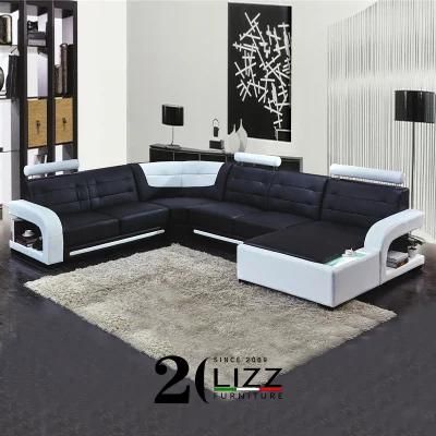 Italy Style Home Furniture Modern Leisure U Shape Living Room Leather Sofa