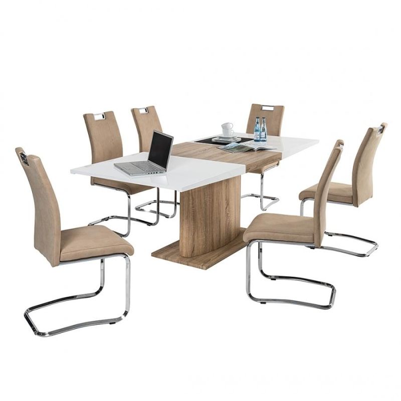 Home Living Room MDF Sticker Extendable Top MDF Bottom Customized Wooden Dining Table