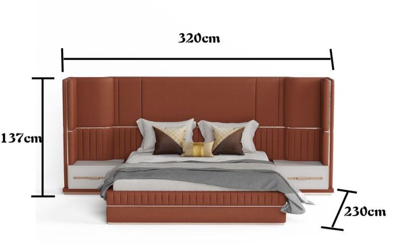 European Modern Minimalist Style Bedroom Furniture Set Luxury PU Leather Double Storage Bed