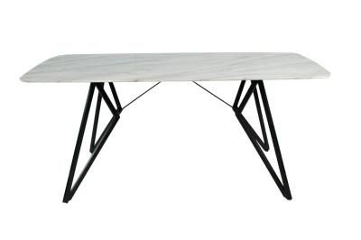 Home Restaurant Furniture Tempered Glass Faux Marble Table Top Coated Steel Tube Leg Dining Table