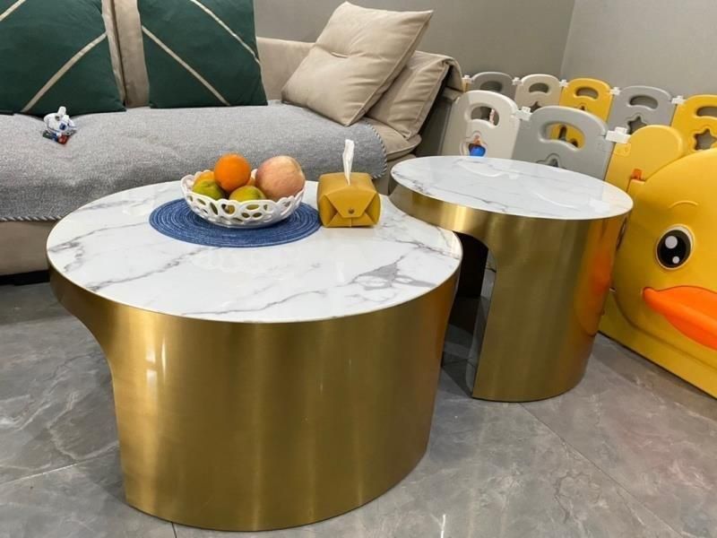 Modern Furniture Titanium Stainless Steel Marble Rock Beam Coffee Table