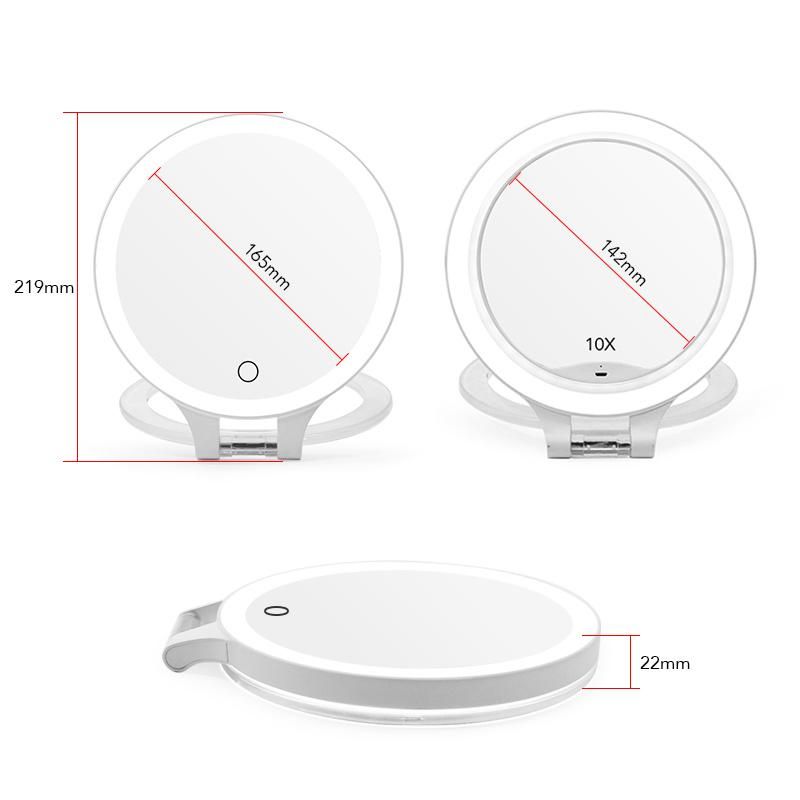 High Definition Double Sided Dimmable Brightness LED Portable Makeup Mirror 10X Magnifying Mirror