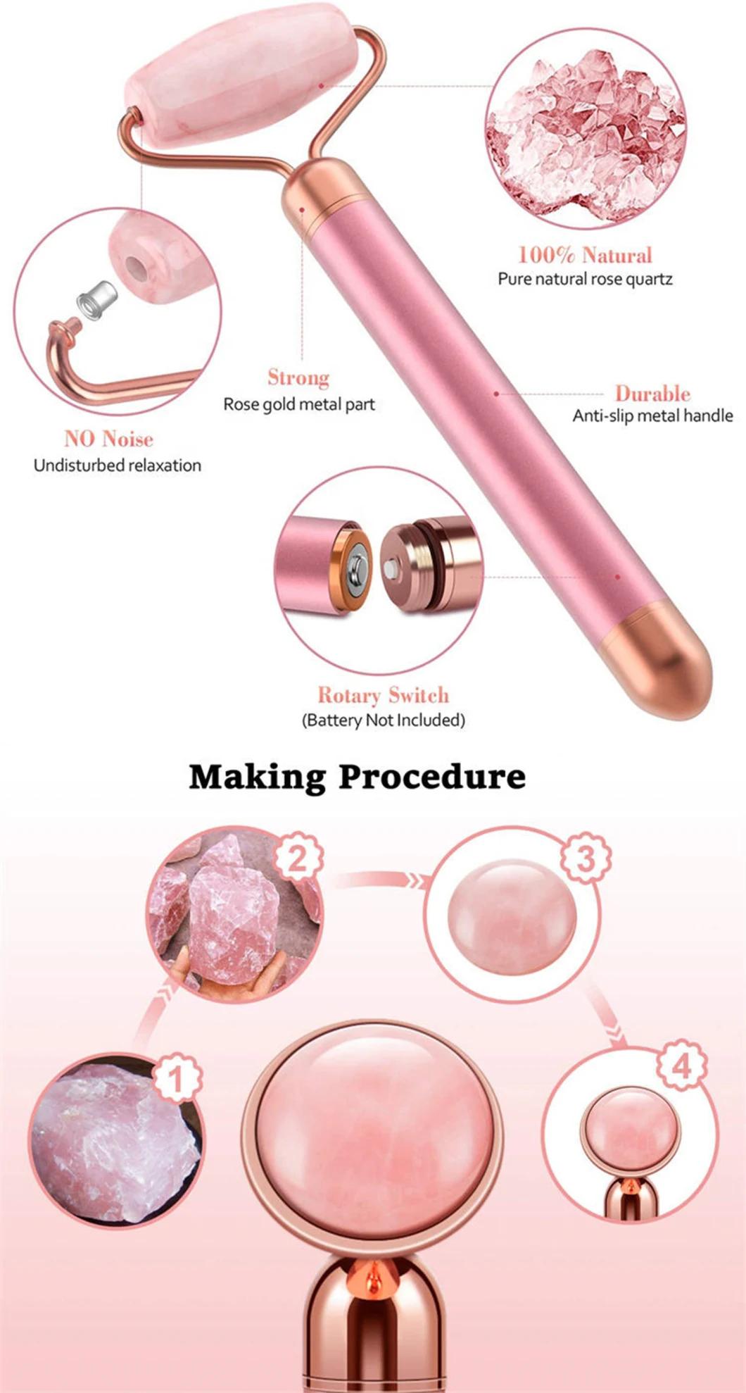 Amazon Hot Electric Vibrating Massager Gua Sha Set 2 in 1 Rose Quartz Tools Vibration Jade Facial Roller