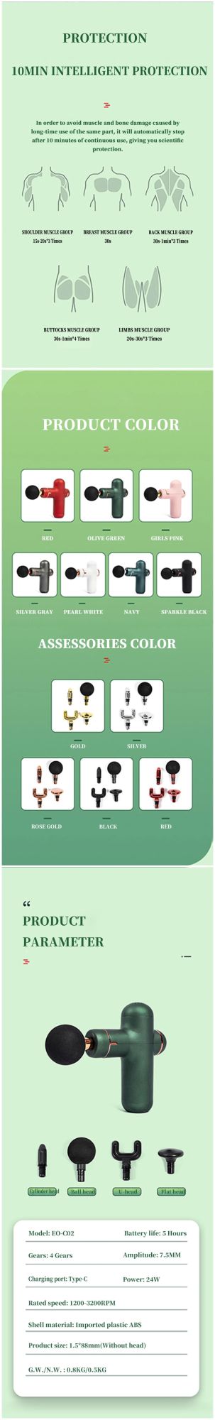 2021 New Design Brushless Massager 30 Speed Low Sound Vibration Muscle Massage Gun