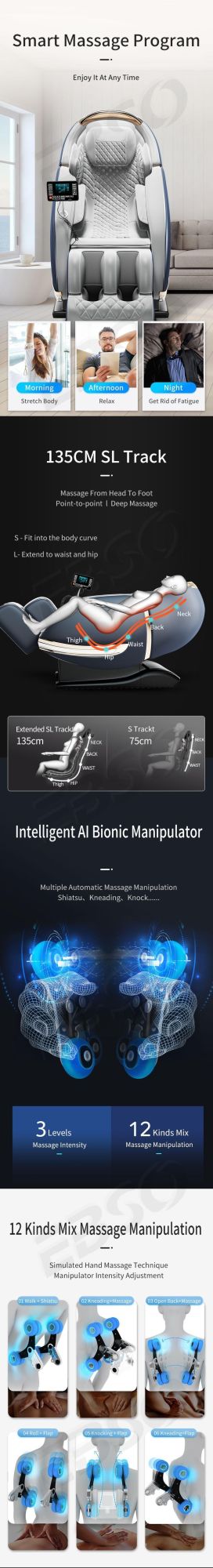 Luxury Ai 4D Zero Gravity SL-Shaped Track Full Body Massage Chair Am178033