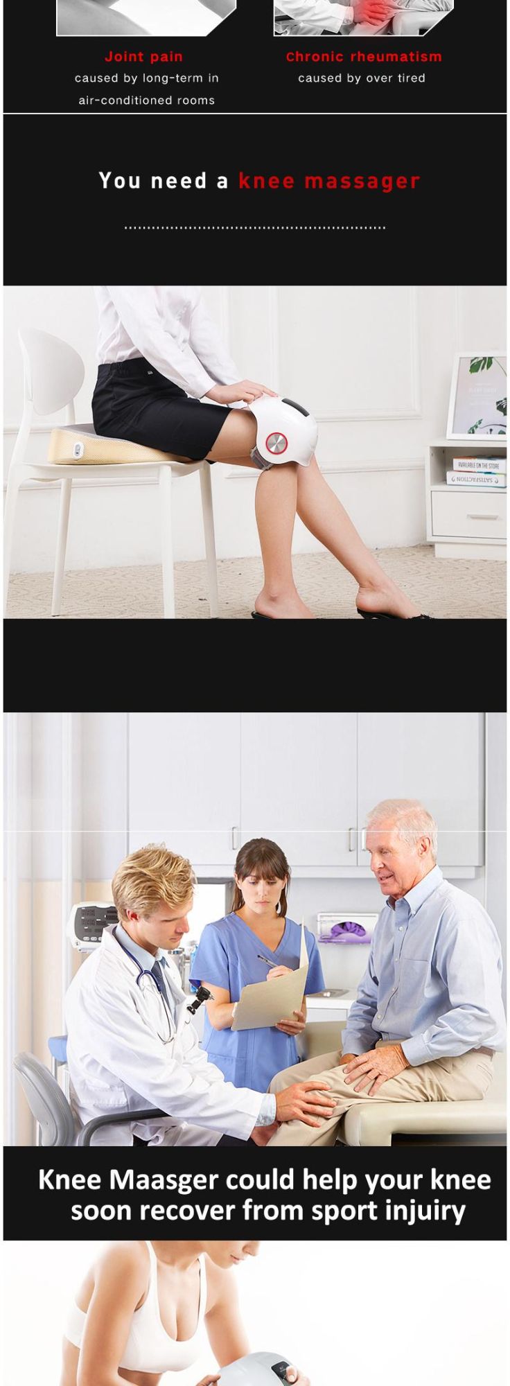 New Portable Electric Pulse Knee Massager Support Vibrator Product for Arthritis Joint Pain Relief