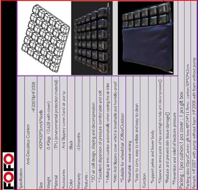 Pressure Relieving Air Cushion Anti-Bedsore Breathable and Comfort Cushion