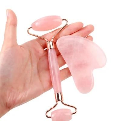 Facial Massage Jade Roller Guasha Set with Customization Logo Rose Quartz Jade Roller Massage Roller
