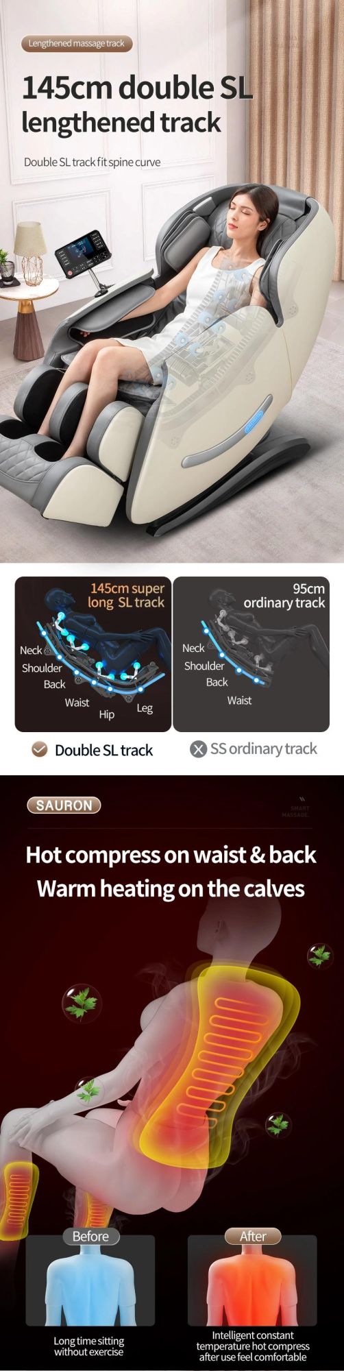 Sauron C300 OEM China 4D SL Foot Massager Neck Back Full Body Massager Product Massage Chair