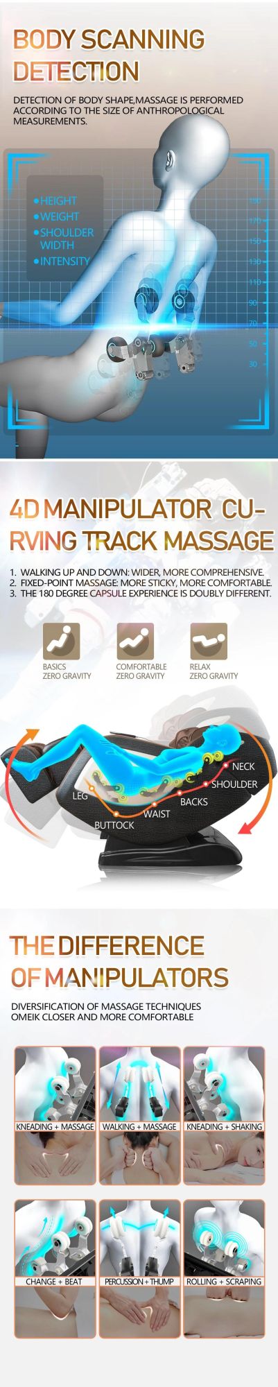 Electric Luxury 4D Zero Gravity Body Shiatsu Healthcare Chair Massage