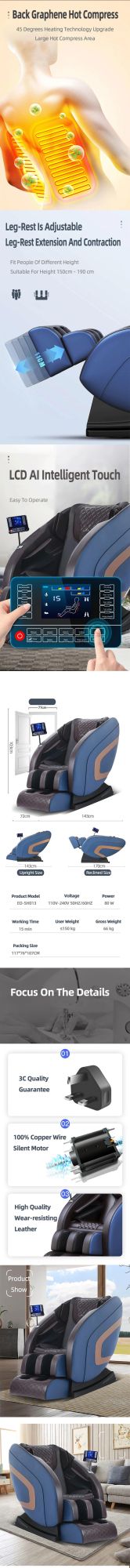 Luxury Full Body Touch Screen Shiatsu Portable Cheap Electric Massage Chair Zero Gravity