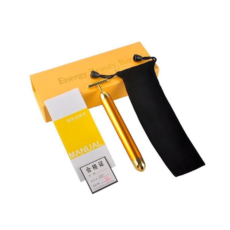 24K Gold Pulse Firming Massager Energy Beauty Bar Facial Roller Massager Derma Skincare Wrinkle Treatment