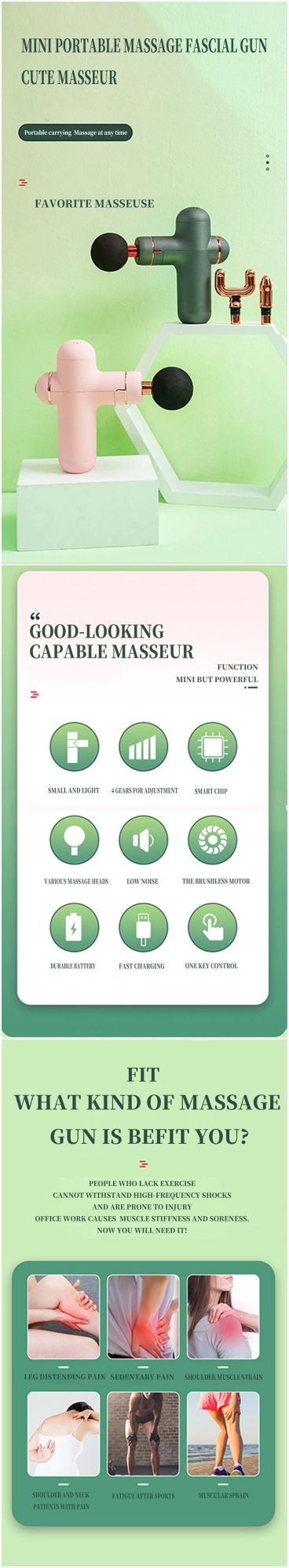 2021 New Design Professional Massager Deep Tissue Fascia Brushless Motor Rechargeable Mini Massage Gun