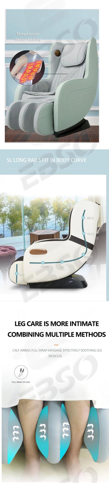 Modern Design Zero Gravity Recliner Massage Chair with SL Track Heating Pads Full Body Kneading Air Pressure Massager