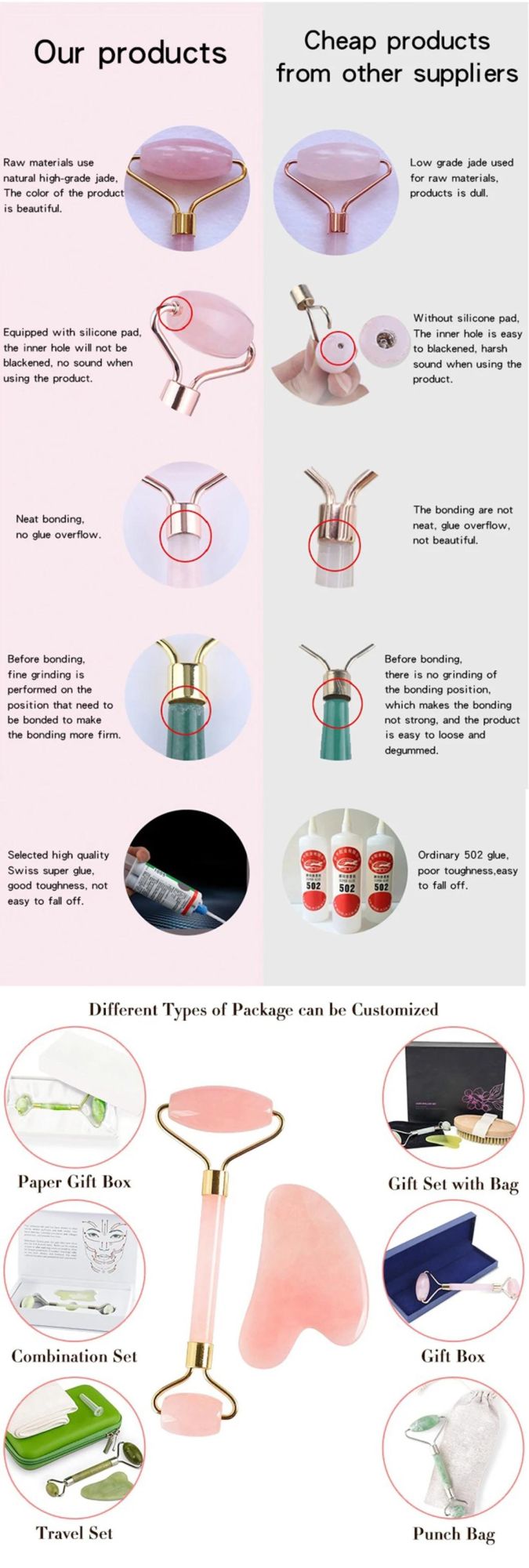 Best Christmas Gift Facial Jade Roller with Boxes Jade Roller Rose Quartz Jade Roller Massager