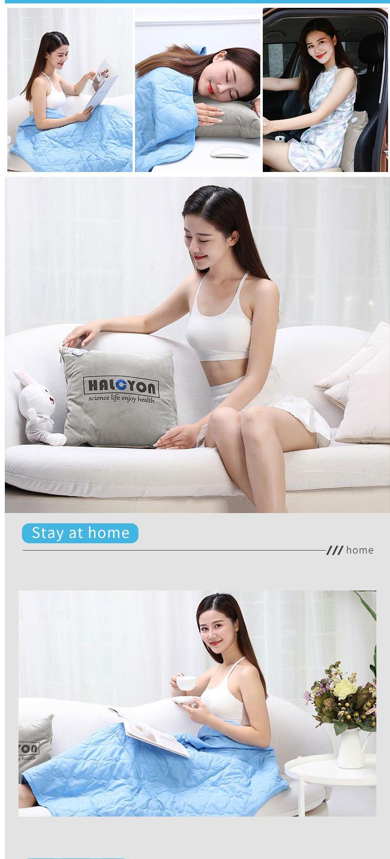 Hezheng Fleece 2 in 1 Pillow Travel Heating Blanket Travel Heating Blanket Soft Foldable Custom Airplane Blanket Massage