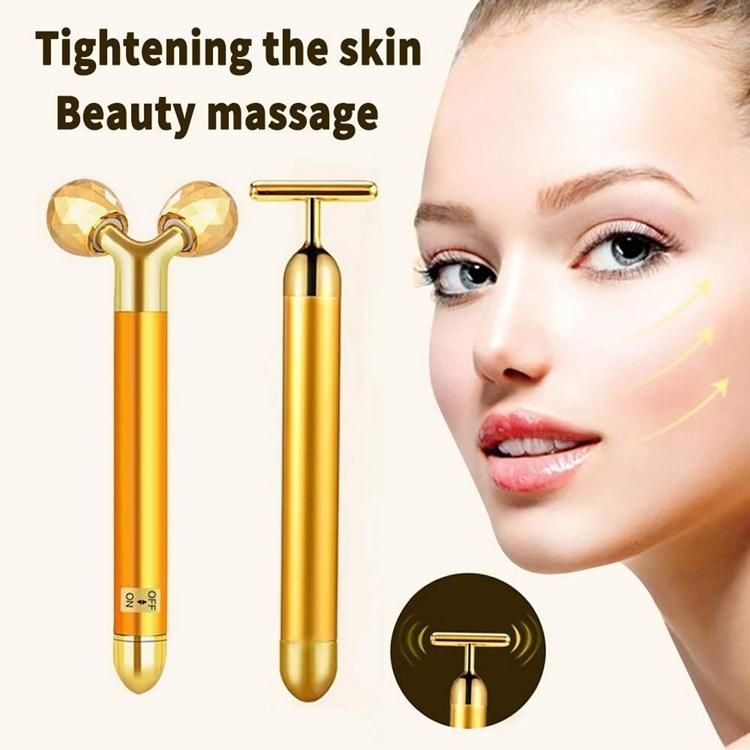 2021 24K Gold Energy Beauty Bar Vibrating Facial Lifting Skin Care T Shape Y Shape Electric Face Massager