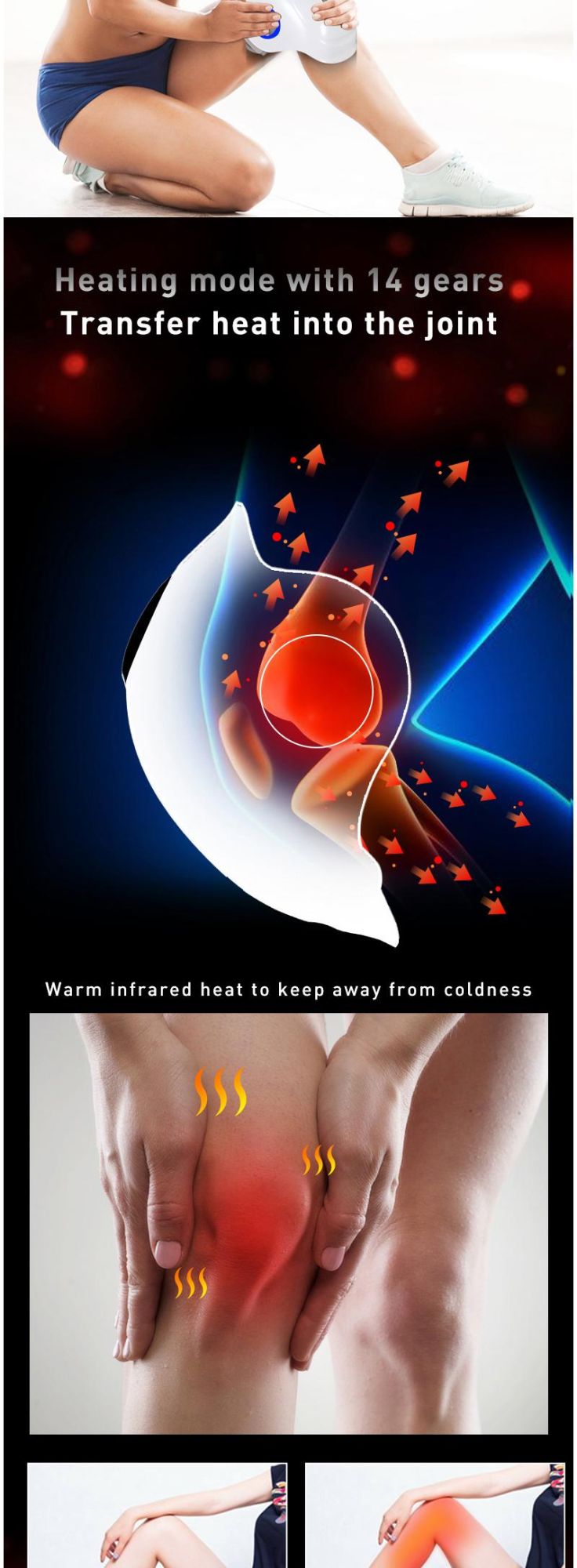 New Portable Electric Pulse Knee Massager Support Vibrator Product for Arthritis Joint Pain Relief