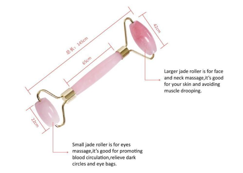 Best Price Hanhe Gem Handheld Rose Quartz Jade Roller Gua Sha Beauty Facial Massage Rose Jade Roller for Face with Box