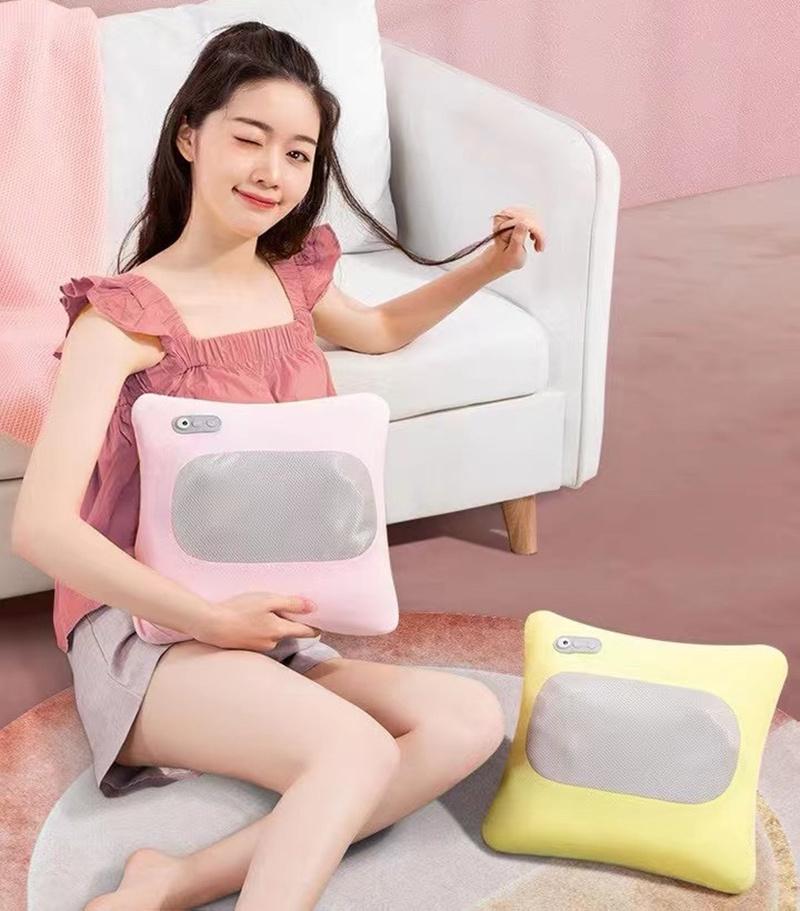 Electric Soft Pink Neck Support Travel Massage Pillow Shoulder Shiatsu Massage Pillow