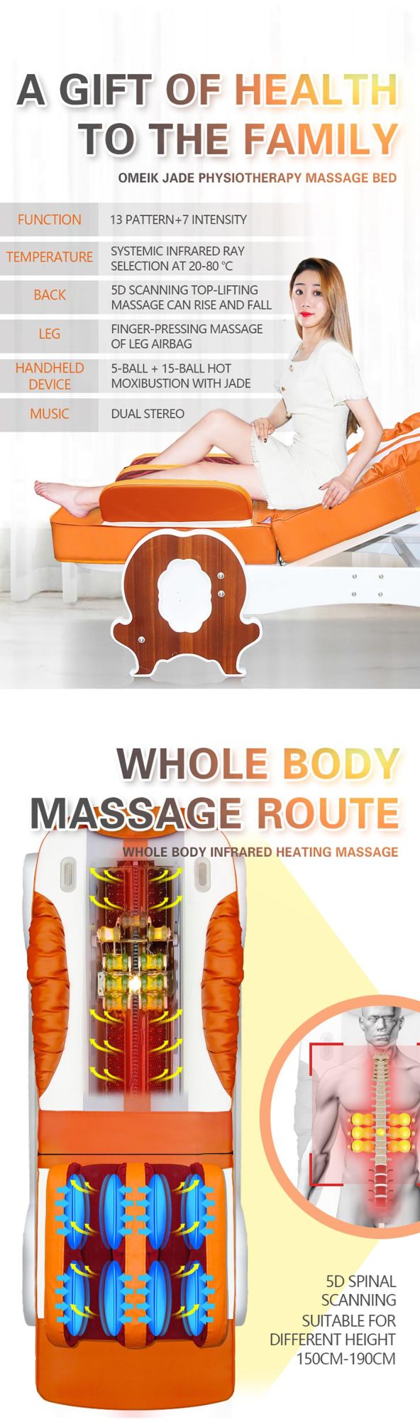 Best Korea Hot Sales Used Electric Thermal Jade Stone Full Body Massage Bed