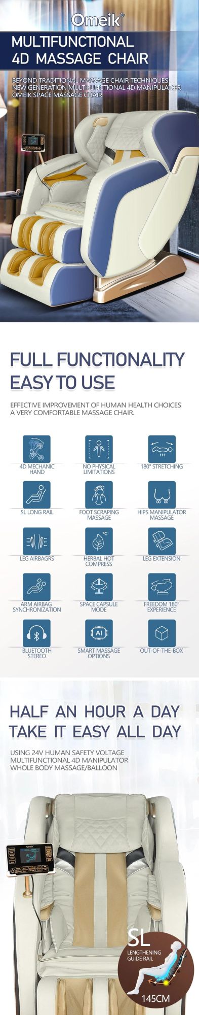 Best Quality Hot Selling Intelligent Multi-Function Electric Back Massage 4D Zero Gravity Massage Chair with Bluetooth Mustic