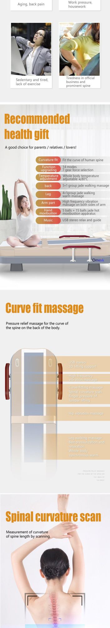 Latest Design Electric Full Body Warm Jade Heating Therapy V3 Lifting Massage Bed for Spinal Physiotherapy
