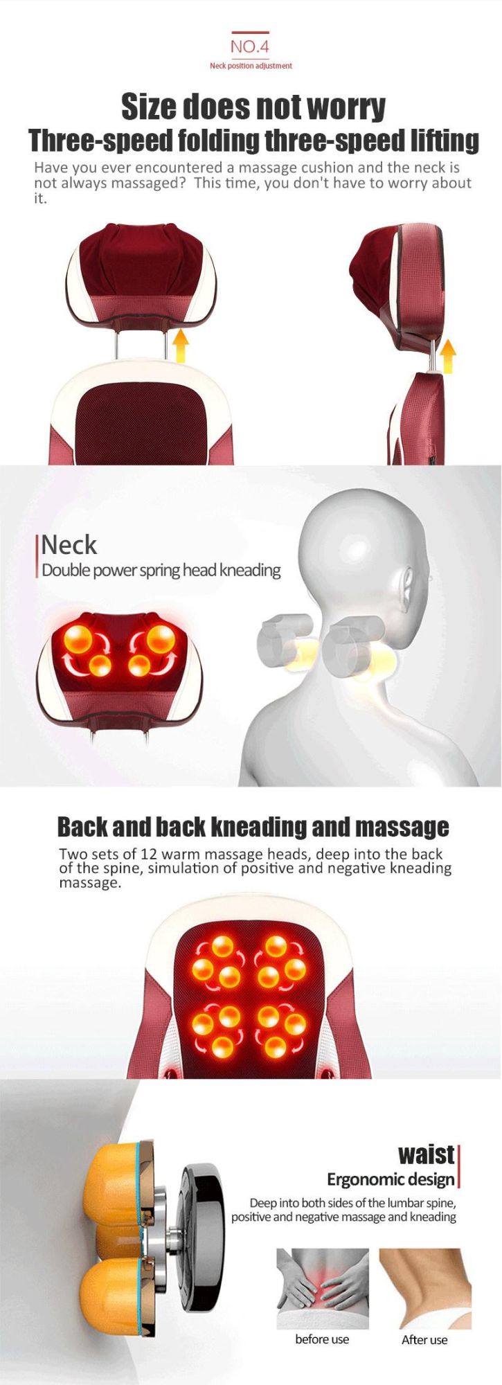 Heat Waist Massage Machine Relief Traction Belt Device Back Pain Massage Cushion