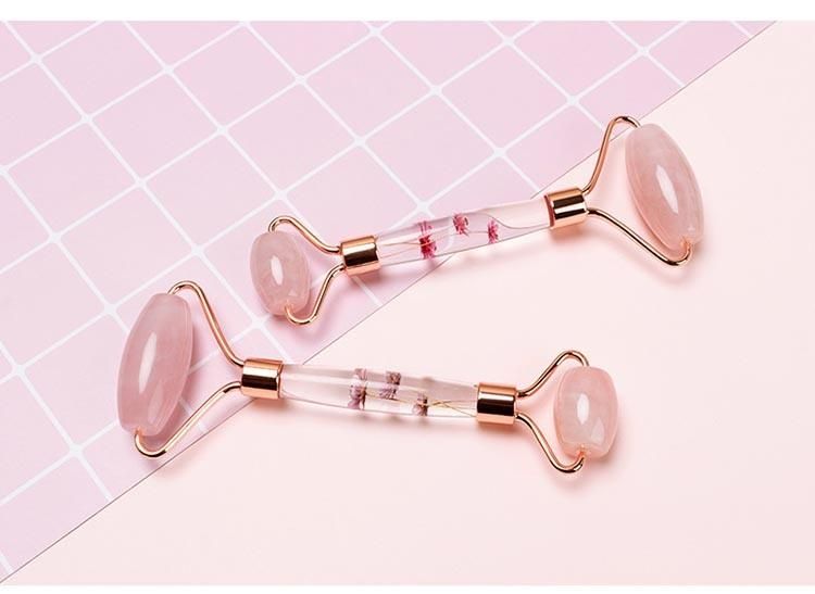 100% Natural Double Face Jade Rose Quartz Immortal Flower Jade Roller