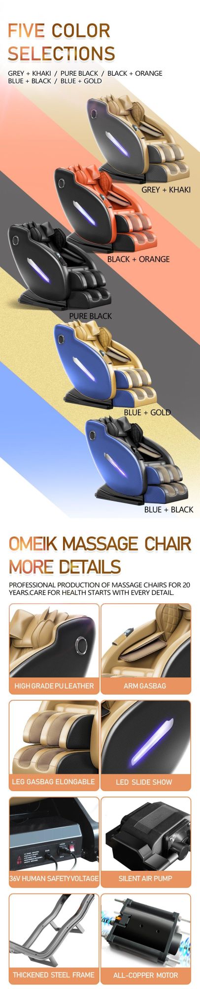 High Quality L Track Irest Induction Bearing Heater Massage Chair