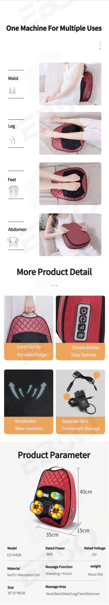 Cervical Spine Neck Waist Back Full Body Massage Pillow Multifunctional Massager Electric Home Car Cushion Massage Pillow