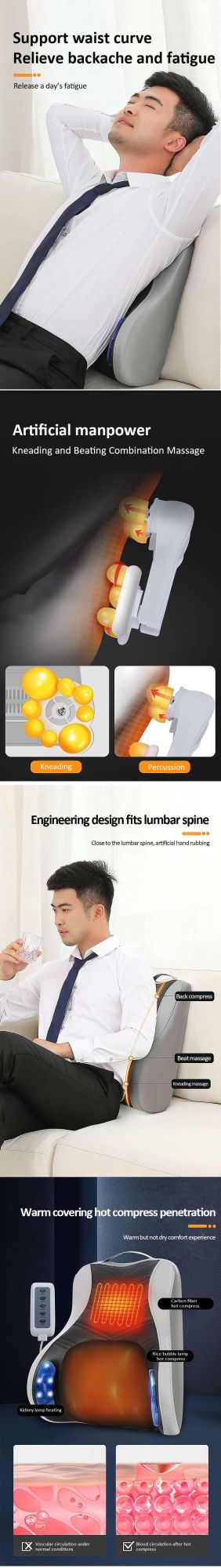 Dropshipping Heat Function Vibration Waist Low Back Massager, Sciatica Pain Relief Relaxation Electric Back Massage Cushion