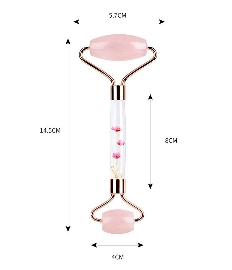 100% Natural Double Face Jade Rose Quartz Immortal Flower Jade Roller