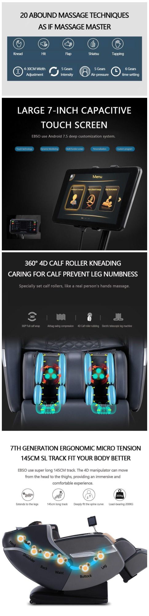 New Style Electric Recliner Deluxe 4D Zero Gravity SL Track Massage Chair with Footrest