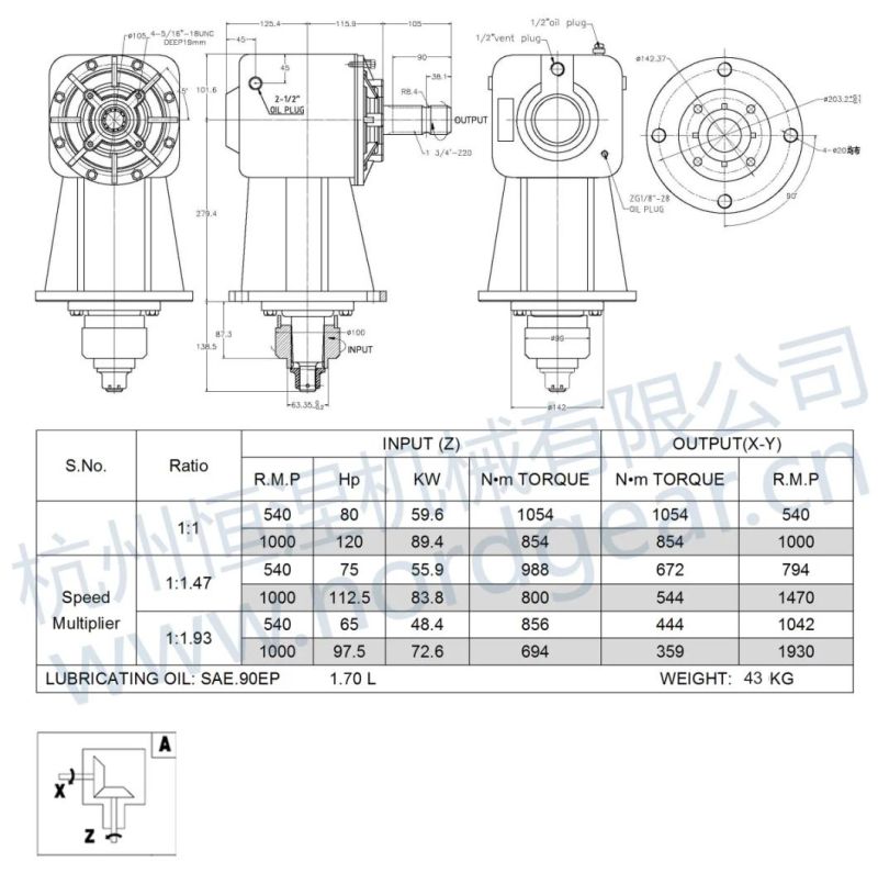 Agricultural Gearbox for Rotary Flail Grass Brush Cutter Finishing Lawn Mower Gear Box Pto