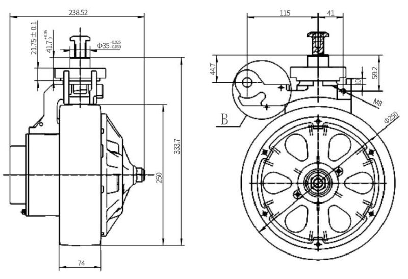 Agv Drive Wheel 250mm Wheel Diameter High Wear Resistance High Load Capacity 48V Motor Industrial Forklift Drive Wheel Assembly (TZ09-D075-48)