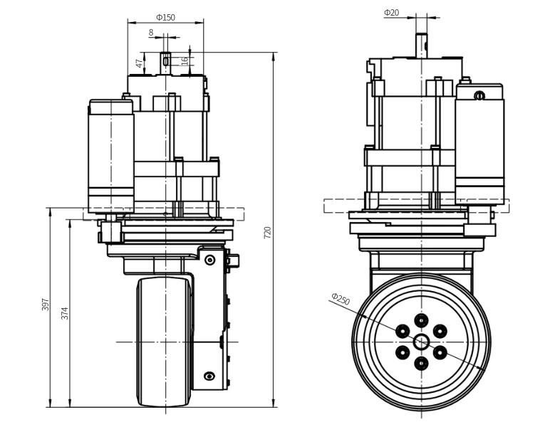 High Power 3.3kw Stacker Drive Wheel Motor Assembly Vertical Drive Wheel with AC Motor for Hydraulic Forklift All Terrain Forklift (TZ18-DA33S-H)
